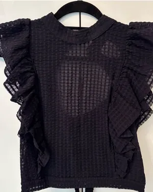 Maeve Anthropologie Black Ruffle Textured Goth Whimsygoth Witchy Blouse XS-S thumbnail 1