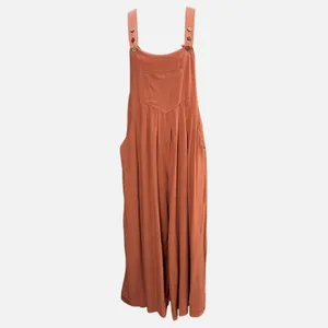 Anrabess S Linen Wide Leg Jumpsuit Rust Orange Boho Summer Overalls Vacationwear thumbnail 4