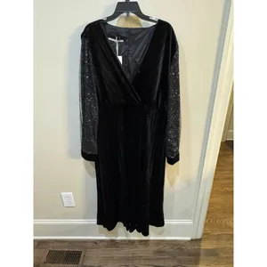 Dalia MacPhee Black Velvet Dress Size 1X Surplice Sheer Celestial Whimsy goth thumbnail 3
