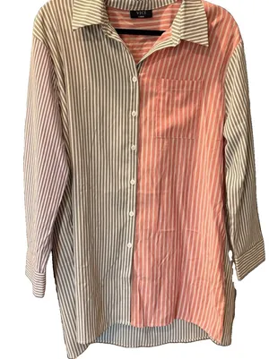 VICI Striped Colorblock Contrast Button-Up Top Collared Long Sleeve Tunic Shirt thumbnail 1
