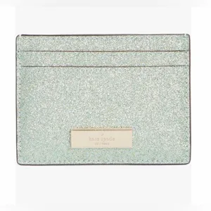 Kate Spade New York Sparkle Kenzie Glitter Card Case Seawater Mint Green OS NIB thumbnail 2