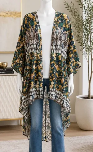O'Neill Womens Kimono Cardigan Mixed Floral Geometric Print Multicolor M/L thumbnail 1