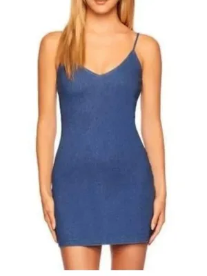 Susana Monaco Denim Mini Slip Dress Size Small NWT Stretchy Bodycon Blue thumbnail 4