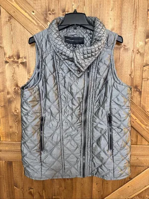 Marc New York Andrew Marc Women’s XL Metallic Silver Quilted Vest Asymmetrical Z thumbnail 1