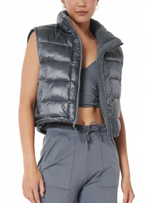 Hollister Gilly Hicks Sherpa-Lined Reversible Vest NWT Blue Grey Shine Large thumbnail 1