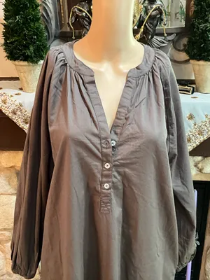 Anthropologie Sundry Taupe Long-Sleeve Button Henley Maxi Dress thumbnail 2