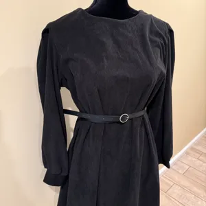 Midi dress fit and flare dress long sleeve A-line mini dress corduroy crew neck thumbnail 2