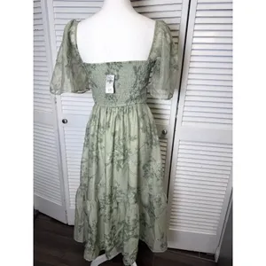 Abercrombie & Fitch Emerson Angel Sleeve Midi Dress Sage Green Floral Sz XS thumbnail 6