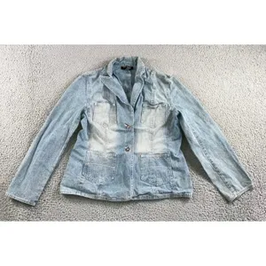 Vtg Focus 2000 Denim Blazer‎ Women M Light Wash 2 Button 4 Pocket Utility Jacket thumbnail 2