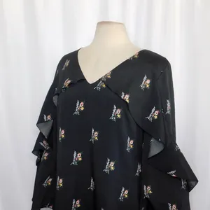 KOBI HALPERIN Ayana Ruffle Sleeve‎ Black Floral Dress Cape Shift Dress Medium thumbnail 5