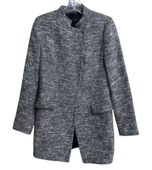 Zara double-breasted flecked frock tweed coat cotton blend medium #698 thumbnail 1