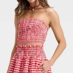 Universal Thread NWT  red gingham smocked tube top M thumbnail 1