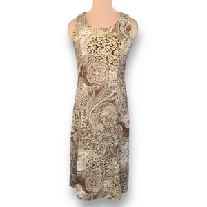 Vintage Dress Brown Leopard Animal Print‎ Paisley Sleeveless Maxi Boho Grunge thumbnail 10