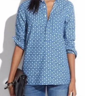 Madewell Chambray Blue & White Floral‎ Stamp Popover Tunic Top Shirt Size XS thumbnail 1