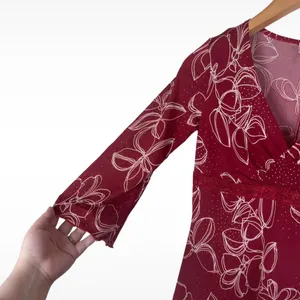 Vintage Y2K Finesse 3/4 Sleeve Red Floral Lace Waist Dress Women’s Medium Boho thumbnail 3