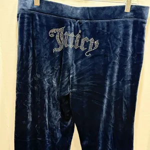 Juicy Couture OG Big Bling Velour Track Pants Navy Rhinestone JUICY Y2K Size L thumbnail 5