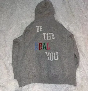 Aerie Gray Graphic Hoodie Sweatshirt “Be The Real You” Size Medium thumbnail 1