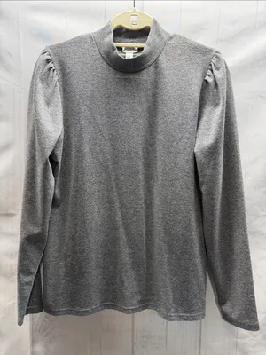 J. Crew NWT Heather Gray Silver Metallic Lurex Mock Neck Puff Long Sleeve Top thumbnail 3