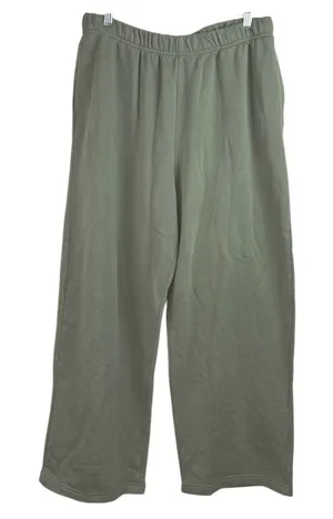 NEW GAP Womens Green Fleece High Waist Straight Wide Leg Lounge Trousers Pants L thumbnail 1