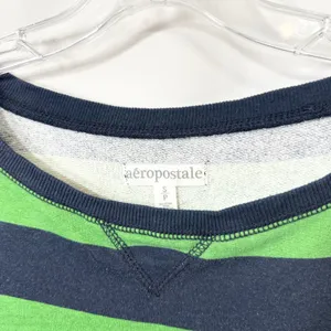 Aeropostale Small Tunic Sweatshirt VTG Y2K Green Navy Blue Striped Boat Neck 913 thumbnail 7