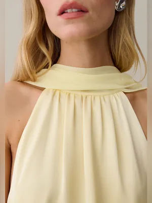 NWT Few Moda Alessia Maxi Dress size XL butter yellow halter o.p.t scarf thumbnail 4