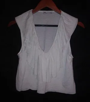ZARA S White Cotton Wide Ruffle Crop Top thumbnail 1
