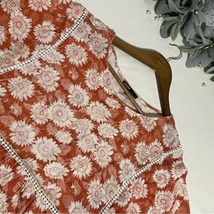 Love Culture Blouse Orange White Floral Laced Trim Size Large thumbnail 7