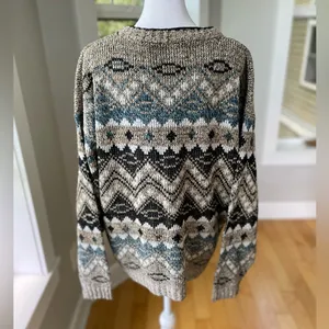Vintage Method Blue Black Tan Fair Isle Eclectic Grandpa Crewneck Sweater Sz M thumbnail 3