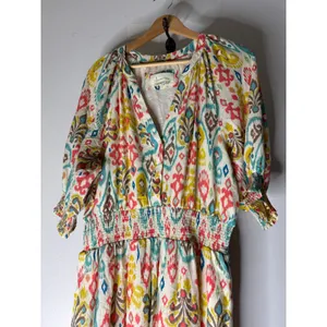 Anthropologie Felipa Maxi Dress Size L Ikat Print‎ Smocked Waist Short Sleeve thumbnail 5