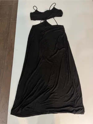 Free People Beach Black Cutout Maxi Dress SL Spaghetti Strap cutout front Boho thumbnail 11