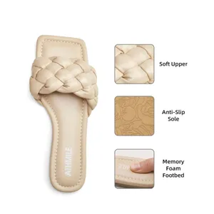 NEW Braided Sandals Square Open Toe Slide Shoe 11 Tan thumbnail 5