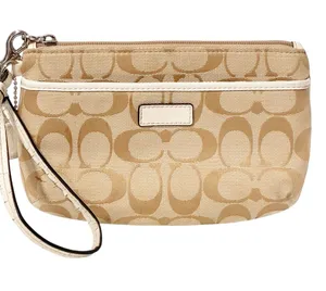 Coach Wristlet Wallet Signature C Tan Beige White Trim Zippy thumbnail 1