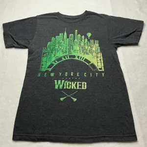 Wicked The Musical New York City Broadway T-Shirt Charcoal Gray Green Small thumbnail 1