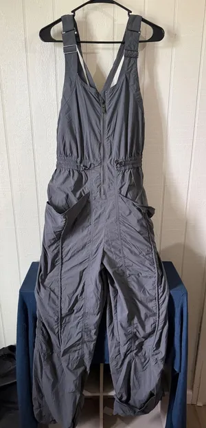Free People FP Movement Hot Shot Jumpsuit Charcoal Gray Large Zip Front Romper thumbnail 1