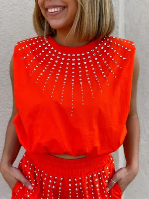 These Three Boutique Orange Studded Top Rhinestone Detail thumbnail 1