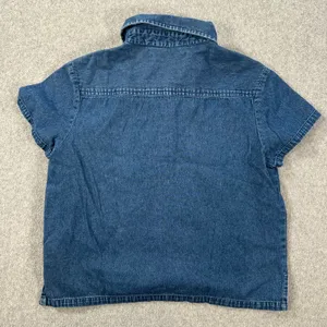 Tommy Hilfiger Women's 10 Floral Embroidered Blue Jean Denim Blouse Short Sleeve thumbnail 9