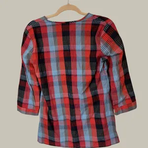 Brooks Brothers Womens Red Blue Plaid Cotton 3/4 Sleeve V-Neck Tunic Top Size 4 thumbnail 3