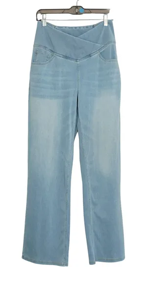 Halara Flex Denim High Waisted Crossover Straight Leg Jeans Light Wash Medium thumbnail 1