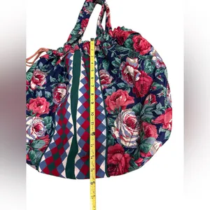 HANDMADE Quilted Bag Tote Large Patchwork Design 23”x16” Cinch Close Floral 90s thumbnail 11