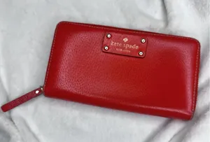 Kate Spade Wallet Womens One Size Red Leather Zip Around Credit Card Logo Clutch thumbnail 1