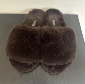 Twelve AM Co. Fuzzy Slippers‎ Open Toe Slip On Slides Brown Size 7 thumbnail 1