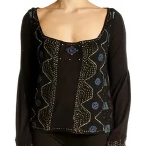 NWT Free People Beaded Black Boho Top size Medium thumbnail 1