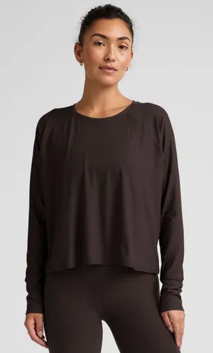 NWT Beyond Yoga Featherweight Daydreamer Pullover L Dark Brown thumbnail 1