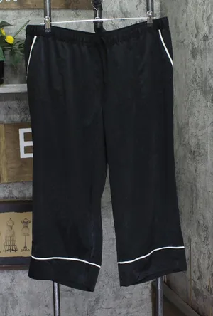 Anybody Womens Piped Satin Pajama Pants A353765 Black / White XL thumbnail 1