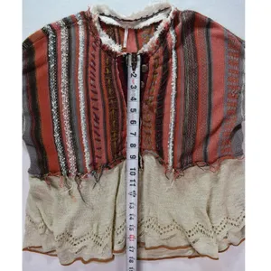 Free People Mixed Media Cardigan Striped Knit Pointelle Bell Sleeve Boho Medium thumbnail 6