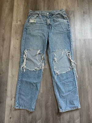 American Eagle Highest Rise Baggy Straight Jeans Destroyed 14 Strigid thumbnail 2