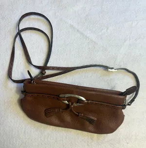 Brighton Leather Bag Shoulder Purse Tasseled Handbag Cross Pebbled Brown Vintage thumbnail 1