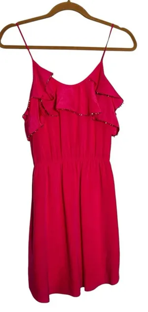 Rebecca Taylor Pink Silk Sequin Ruffle Spaghetti Strap Sleeveless Mini‎ Dress 0 thumbnail 1