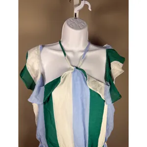 Peach Love California Striped Romper L‎ NWT Ruffle Shoulder Coastal Summer thumbnail 2