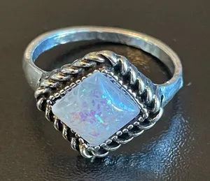 Vintage imitation opal woman silver plated ring size 8.5 thumbnail 1